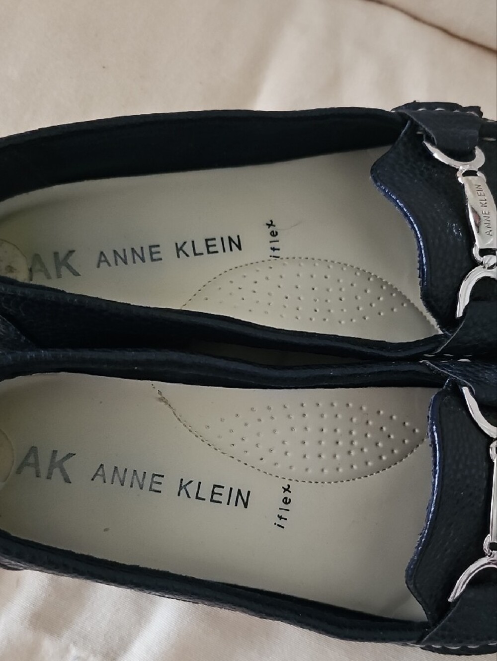 Anne Klein Navy Pebbled Loafers with Silver Bit - Picture 3 of 5